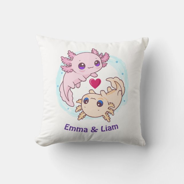 Personalized Axolotl Couple Valentine Throw Pillow (Front)