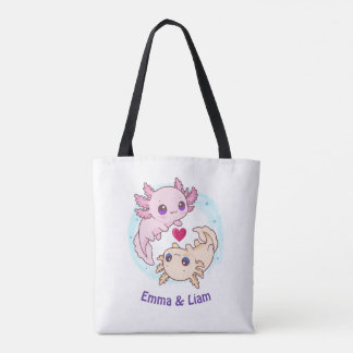 Personalized Axolotl Couple Valentine Tote Bag