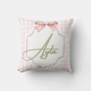 Personalized Ayla Baby Girl Nursery Bow&Gingham Cushion