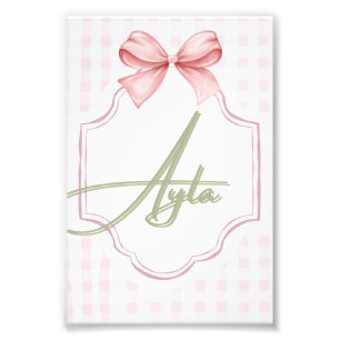 Personalized Ayla Baby Girl Nursery Bow&Gingham Photo Print