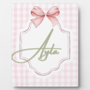 Personalized Ayla Baby Girl Nursery Bow&Gingham  Plaque