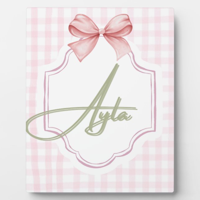 Personalized Ayla Baby Girl Nursery Bow&Gingham  Plaque (Front)