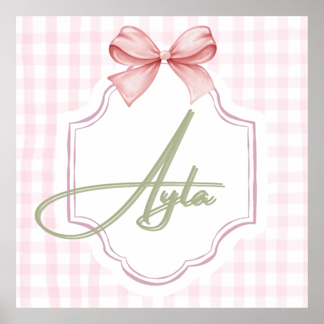 Personalized Ayla Baby Girl Nursery Bow&Gingham  Poster (Front)