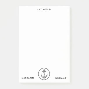 Personalized B&W Marine Anchor Design Post-it Notes