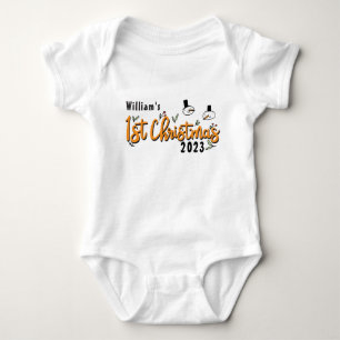 Personalized Babies First Christmas, Snowman Xmas Baby Bodysuit