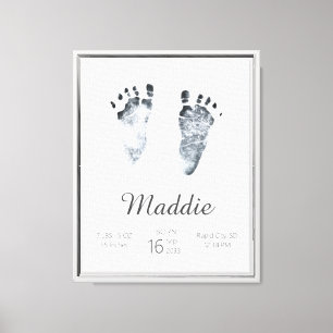 Personalized Baby Birth Stats & Footprints Framed Canvas Print