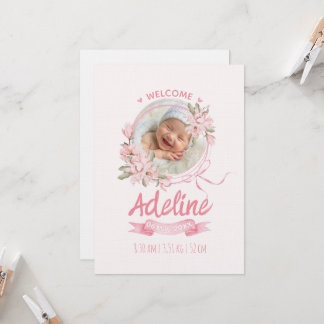 personalized baby blue floral Birth announcements