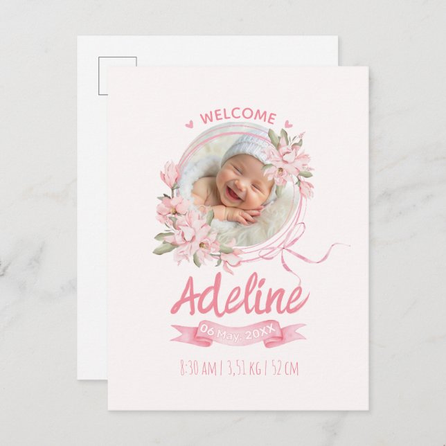 personalized baby blue floral Birth announcements Postcard (Front/Back)