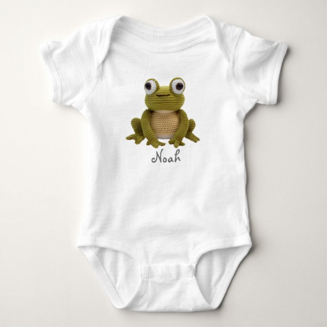 Personalized Baby Bodysuit, Crochet Frog Bodysuit (Front)