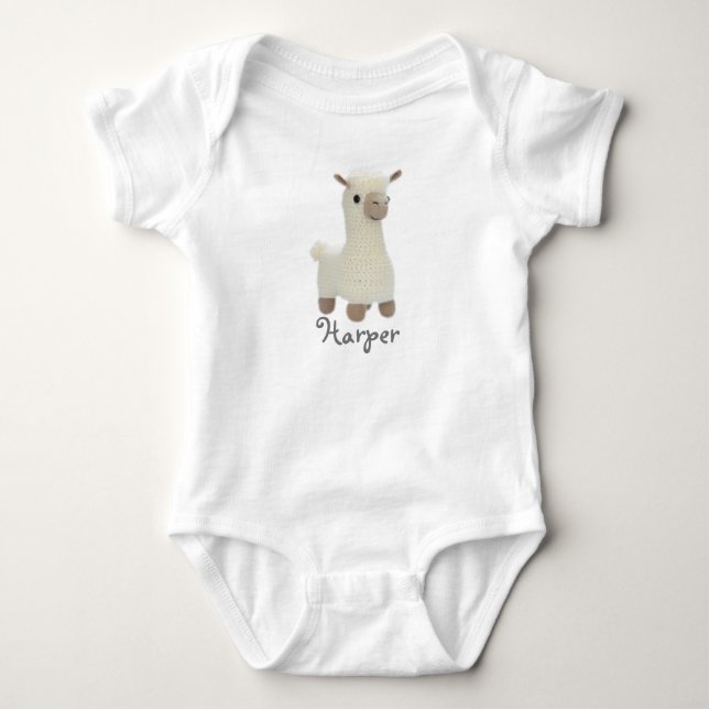 Personalized Baby Bodysuit Crochet Llama (Front)