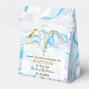 Personalized Baby Boy Blue Abstract Marble Baptism Favour Box