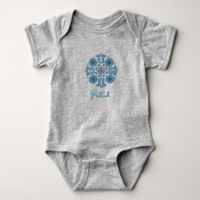 Personalized Baby Boy Bodysuit Folk Tulip (Front)