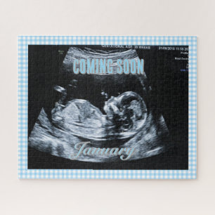 Personalized Baby Boy Gender Reveal Sonogram Pic Jigsaw Puzzle