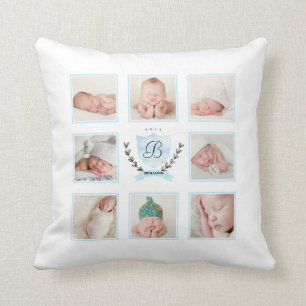 PERSONALIZED BABY BOY PHOTO COLLAGE WITH WREATH CUSHION