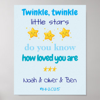 Personalized Baby Boy Triplets Wall Poster