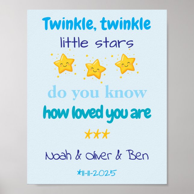 Personalized Baby Boy Triplets Wall Poster (Front)
