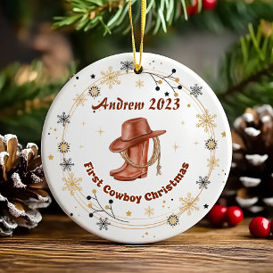 Personalized Baby Cowboy First Christmas  Ceramic Tree Decoration