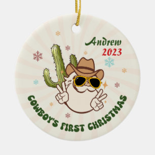 Personalized Baby Cowboy First Christmas Ceramic Tree Decoration