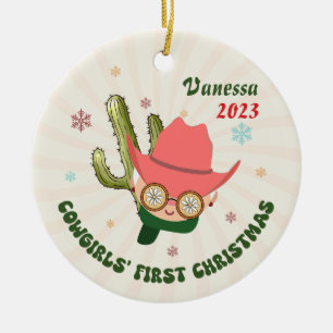 Personalized Baby Cowgirl First Christmas Ceramic Tree Decoration