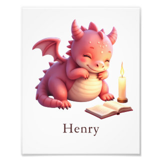 Personalized Baby Dragon Art Print Nursery Name 