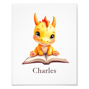 Personalized Baby Dragon Reading Custom Art Print