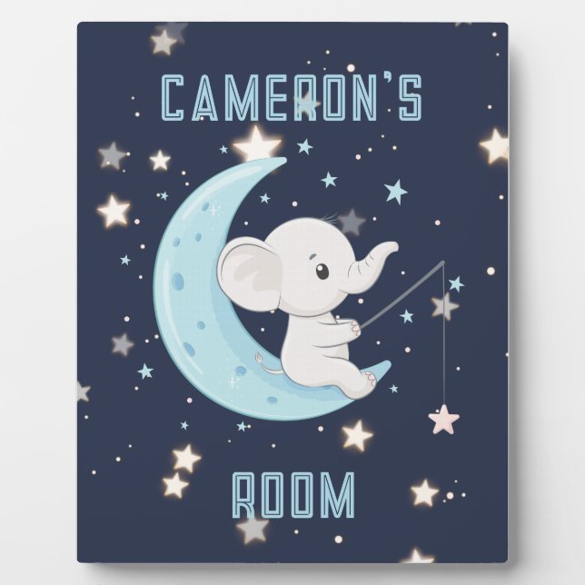 Personalized Baby Elephant Fishing 4 Stars Poster  Plaque (Front)