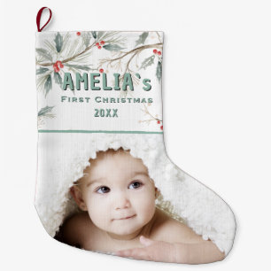 Personalized Baby First Christmas Berry Photo Large Christmas Stocking