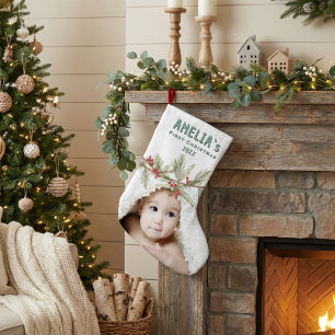 Personalized Baby First Christmas Berry Photo Large Christmas Stocking