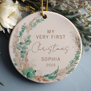 Personalized Baby First Christmas Boho Ceramic Tree Decoration
