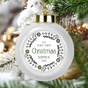 Personalized Baby First Christmas Nordic Ceramic Ball Christmas Ornament