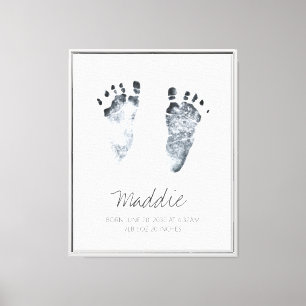 Personalized Baby Footprints Birth Stats Framed Canvas Print