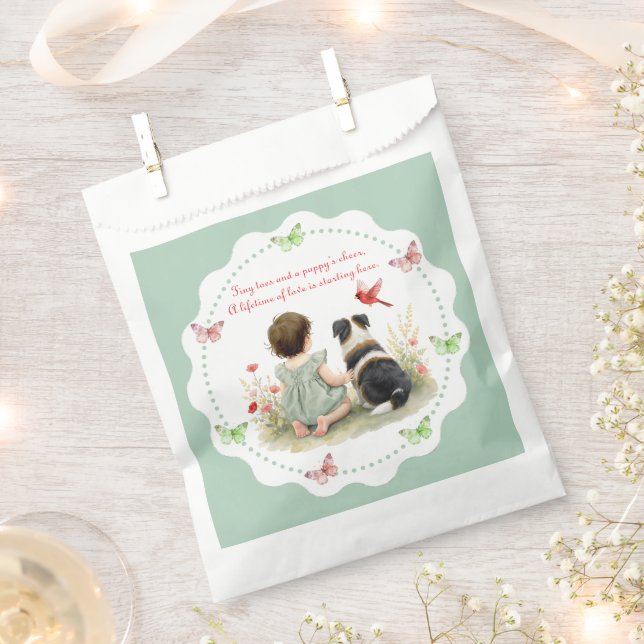Personalized Baby Girl and her Puppy Baby Shower  Favour Bags (Clipped)