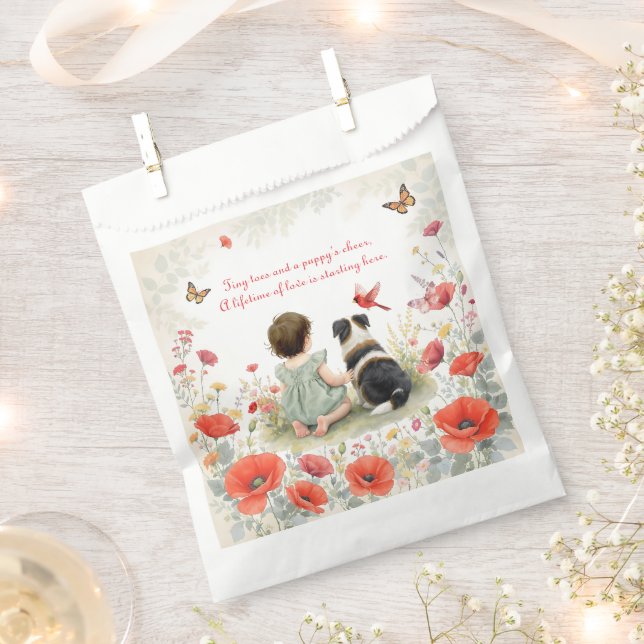 Personalized Baby Girl and her Puppy Baby Shower  Favour Bags (Clipped)