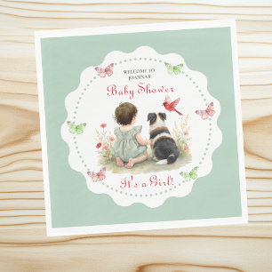 Personalized Baby Girl and her Puppy Baby Shower Napkin