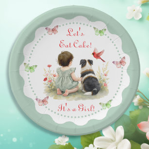 Personalized Baby Girl and her Puppy Baby Shower Paper Plate