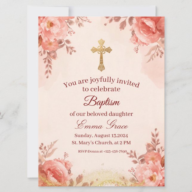 Personalized Baby Girl Baptism Invitation (Front)