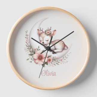 Personalized Baby Girl Deer  Clock