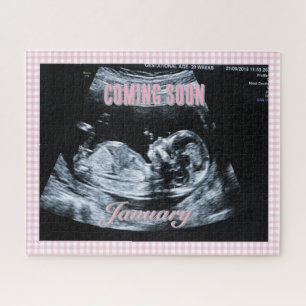 Personalized Baby Girl Gender Reveal Sonogram Pic Jigsaw Puzzle