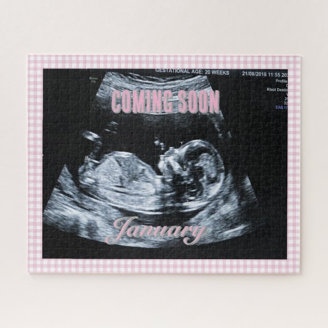 Personalized Baby Girl Gender Reveal Sonogram Pic Jigsaw Puzzle (Horizontal)