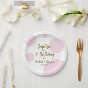 Personalized Baby Girl Pink Baptism & gold Custom Paper Plate