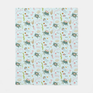 Personalized Baby Girl Turtle   50x60 Fleece Blanket