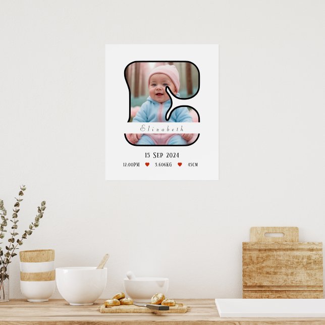 Personalized Baby Letter E With Border - Poster (Kitchen)