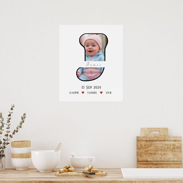 Personalized Baby Letter J With Border- Poster (Kitchen)