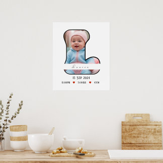 Personalized Baby Letter L With Border - Poster