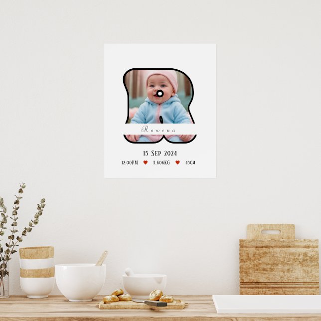Personalized Baby Letter R With Border Poster (Kitchen)