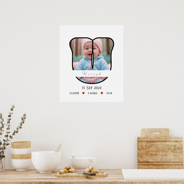 Personalized Baby Letter U With Border Poster (Kitchen)