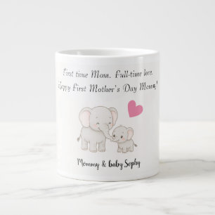 Personalized Baby & Mother Elephant with Heart -  Large Coffee Mug
