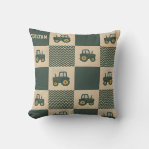 Personalized Baby Name Cute Farm Green Tractor Cushion
