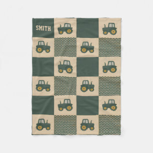 Personalized Baby Name Cute Farm Green Tractor  Fleece Blanket
