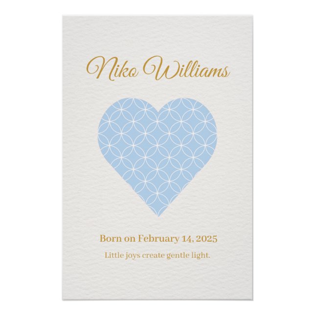 Personalized Baby Name Poster – Blue Shippo Heart (Front)